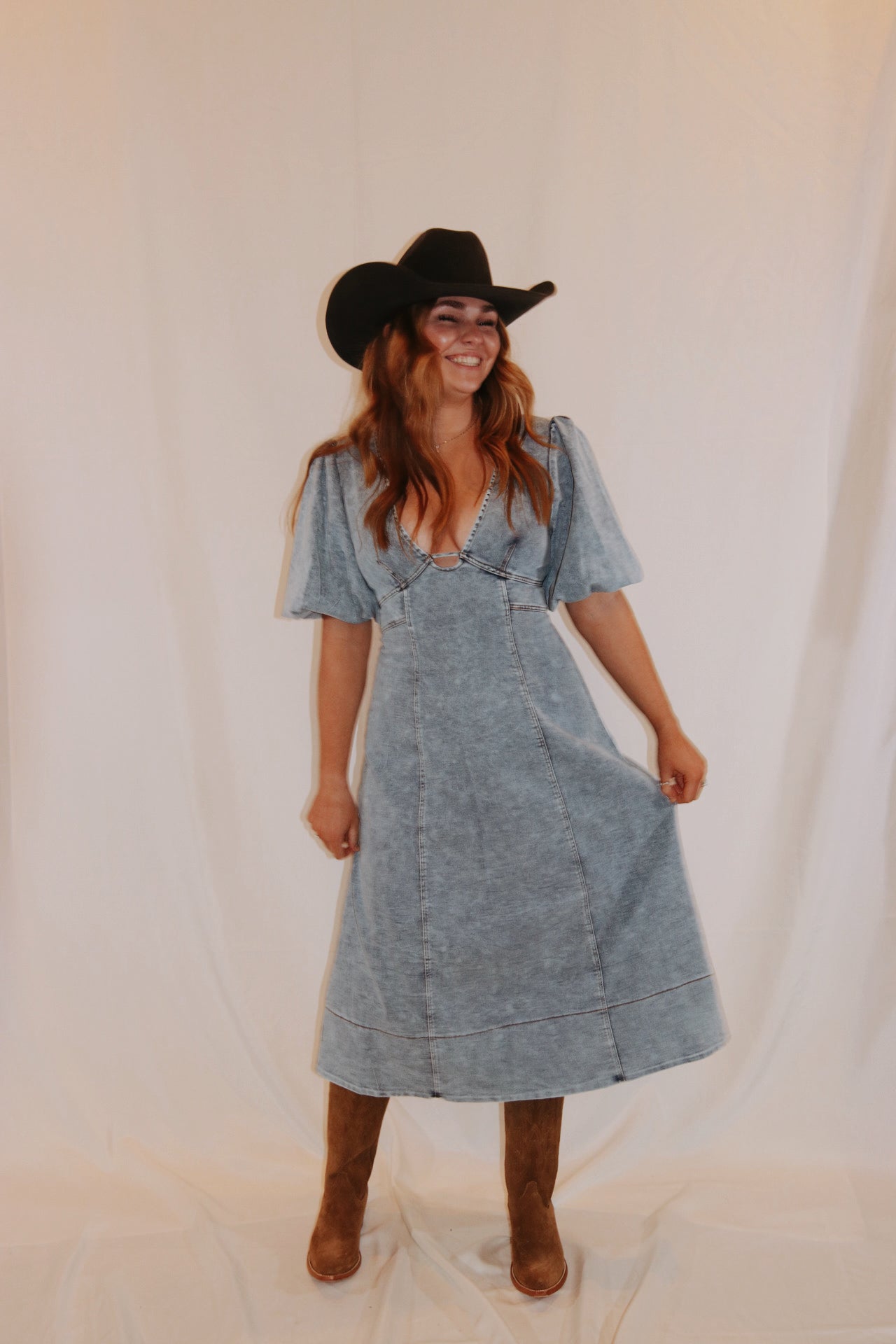 turning heads denim dress